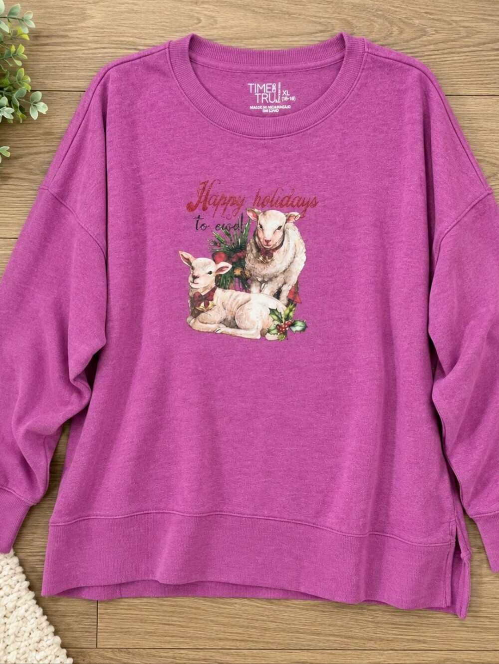 Time and Tru Lilac Pullover Sweatshirt with Lamb Artwork